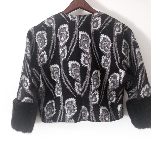 Vintage Trina Turk Pant Suit Size 4, Metallic Silver and Black, Faux Fur Cuffs - Picture 4 of 9